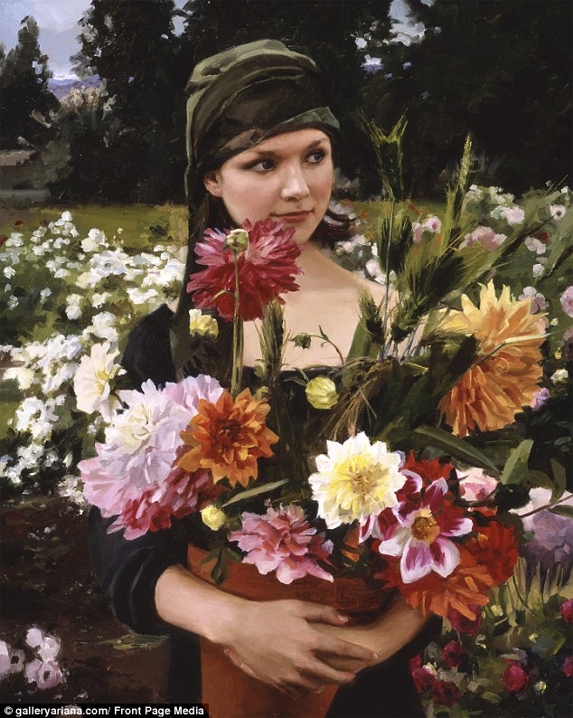 Ariana has not ruled out acting again in the future and she'd love to work with Spielberg again. 'This is one of her paintings, The Girl With Flowers' oil on linen.